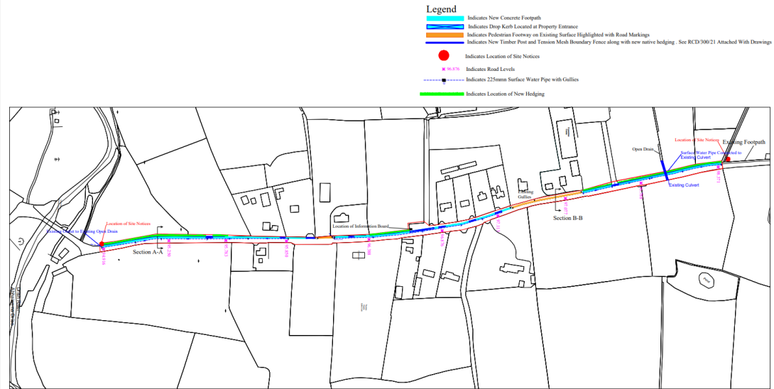 new footpath layout on the Slievenamon Road, Thurles